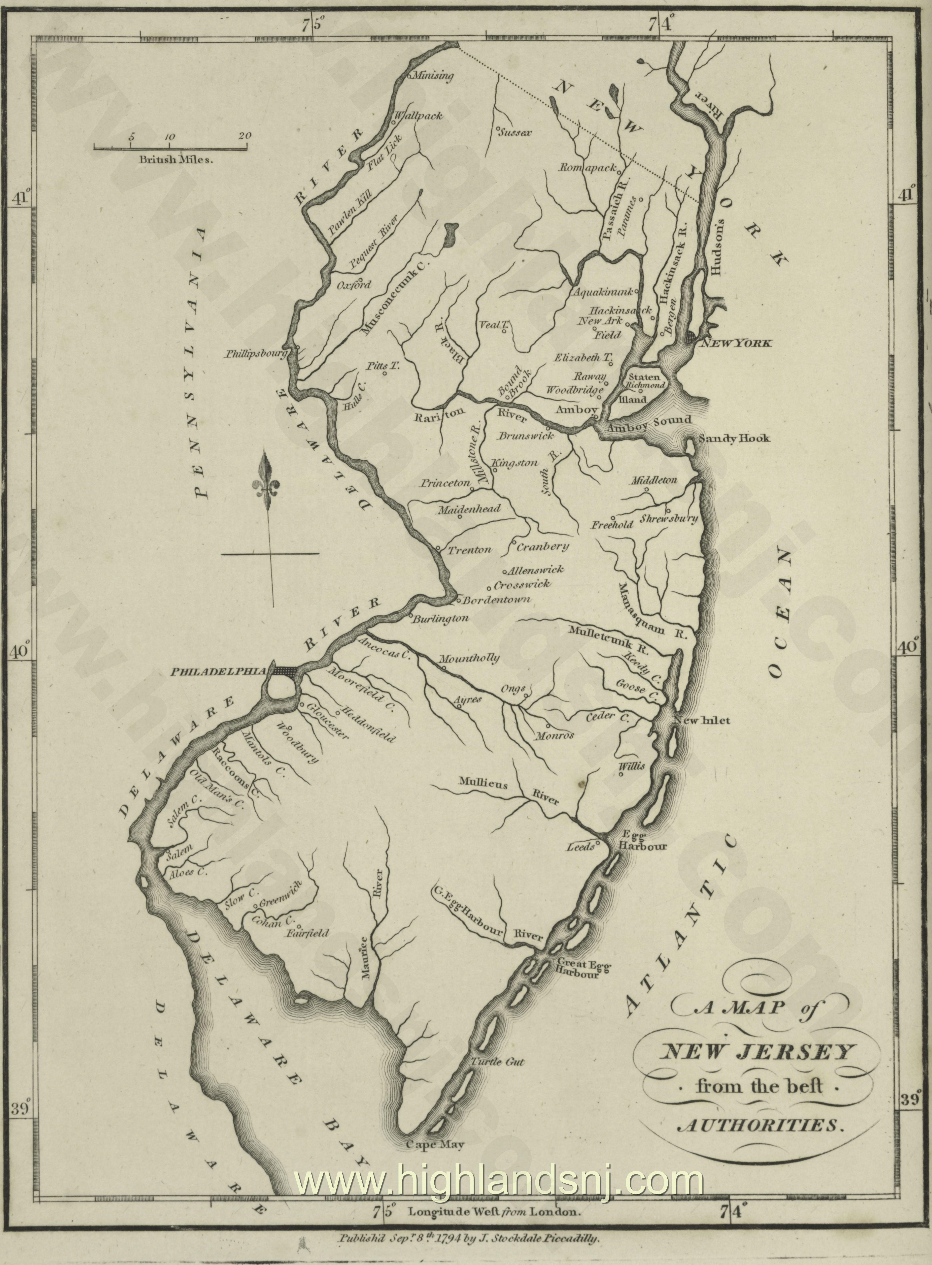 1794 map of New Jersey from the best authorities